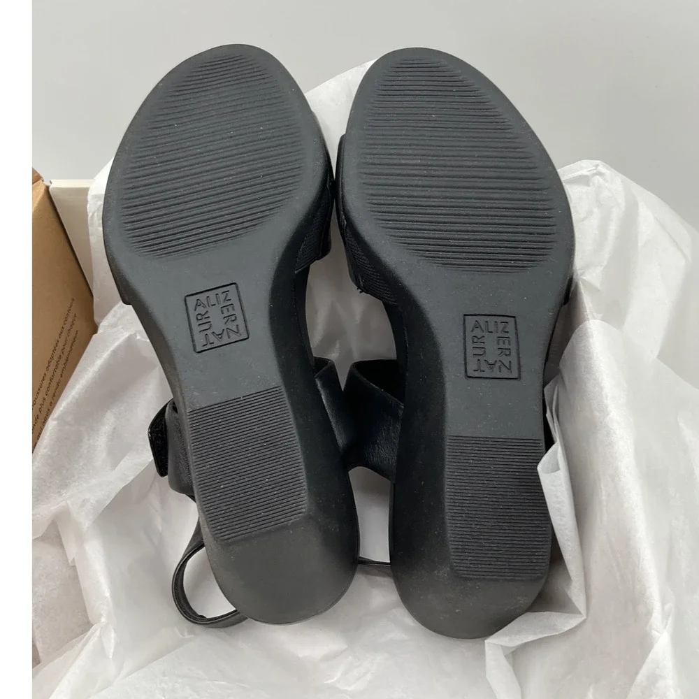 Naturalizer 27 Edit Ziv Black Leather Wedge Sandals Womens Slingback Strappy